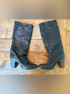 Fiorentini + Baker Black Leather Mid-Calf Heeled Boots